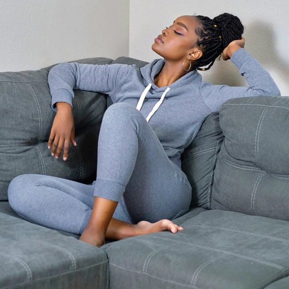 Pants - CropTop Hoodie with Matching Pants - Gray top and bottom Tracksuit set